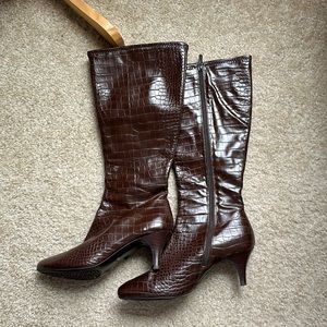 Brown leather heeled boots
